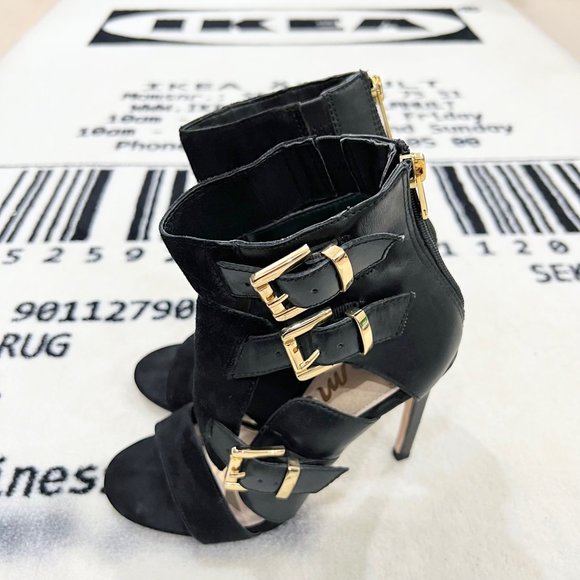 Sam Edelman Black Perth Zip-Up Strappy Gladiator Leather Stiletto Heels - Picture 4 of 7